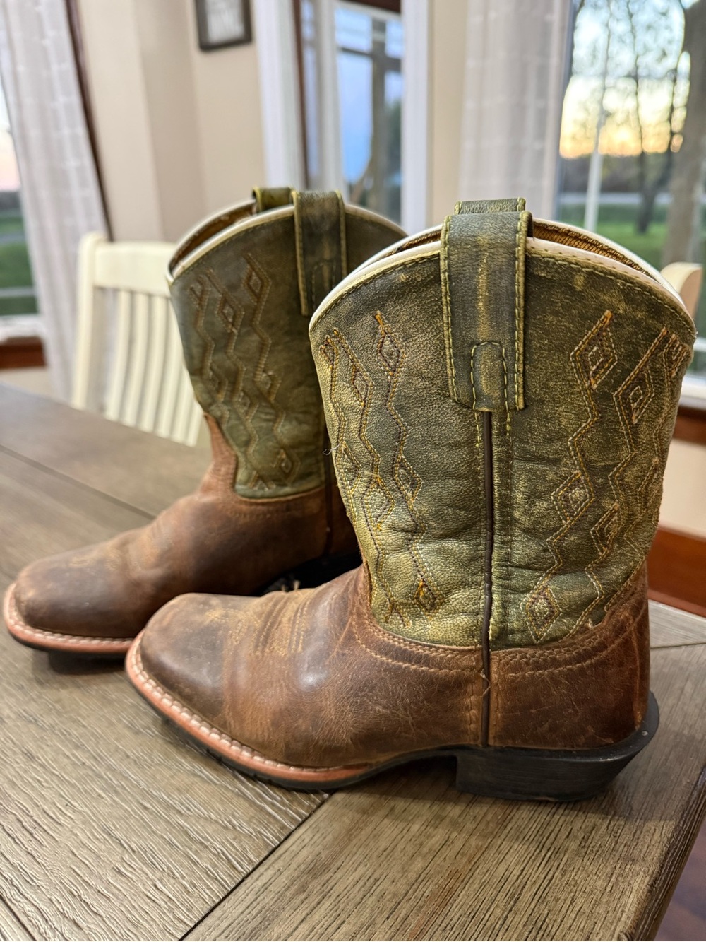Dan Post Brown & Olive Kids Western Cowboy Boots